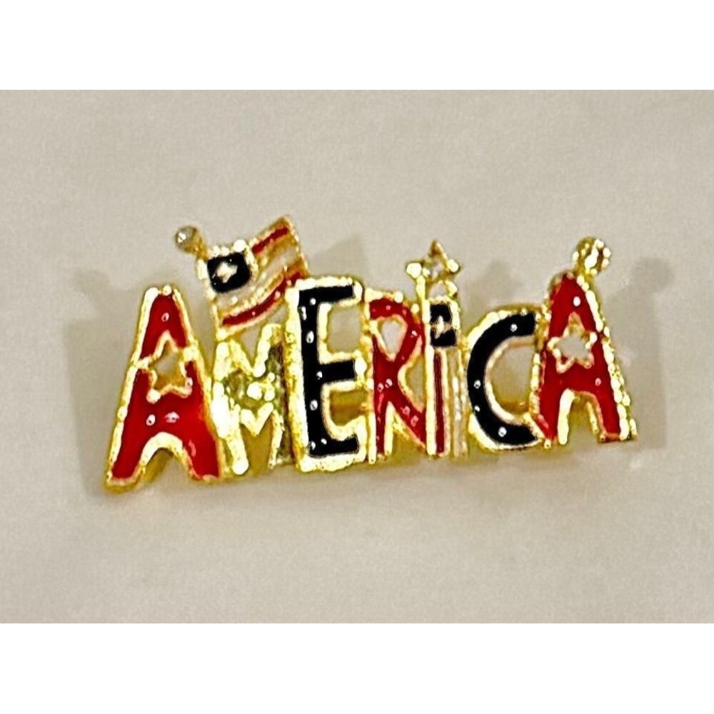 Kenneth Cole Vintage Gold-Tone Enamel AMERICA Patriotic Pin